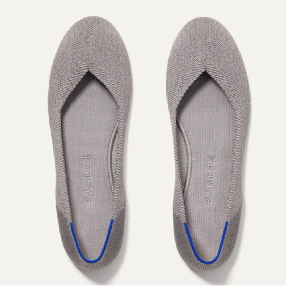 Rothy’s “The Flat” in Silver Metallic, size women’s 10.5